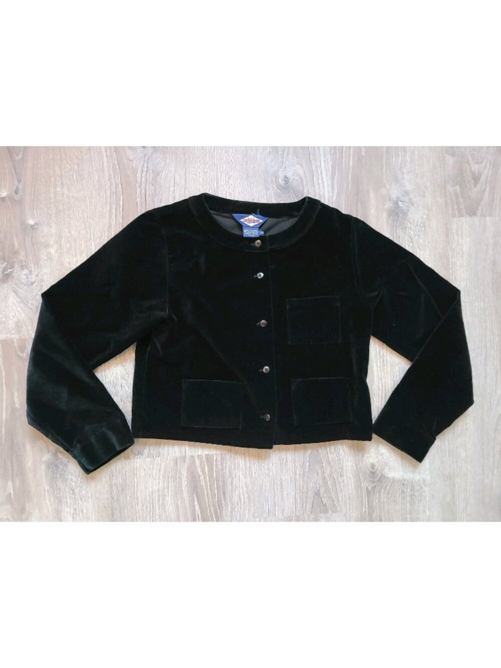 VTG Ruff Hewn Women Petite S Cropped Jacket Top Black Velvet Velour Western